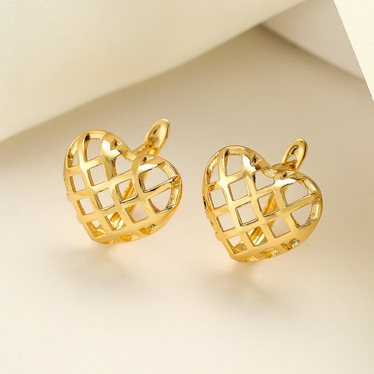 Pendientes Geométricos Minimalistas de Cobre con Corazón Hueco y Microengaste para Mujer