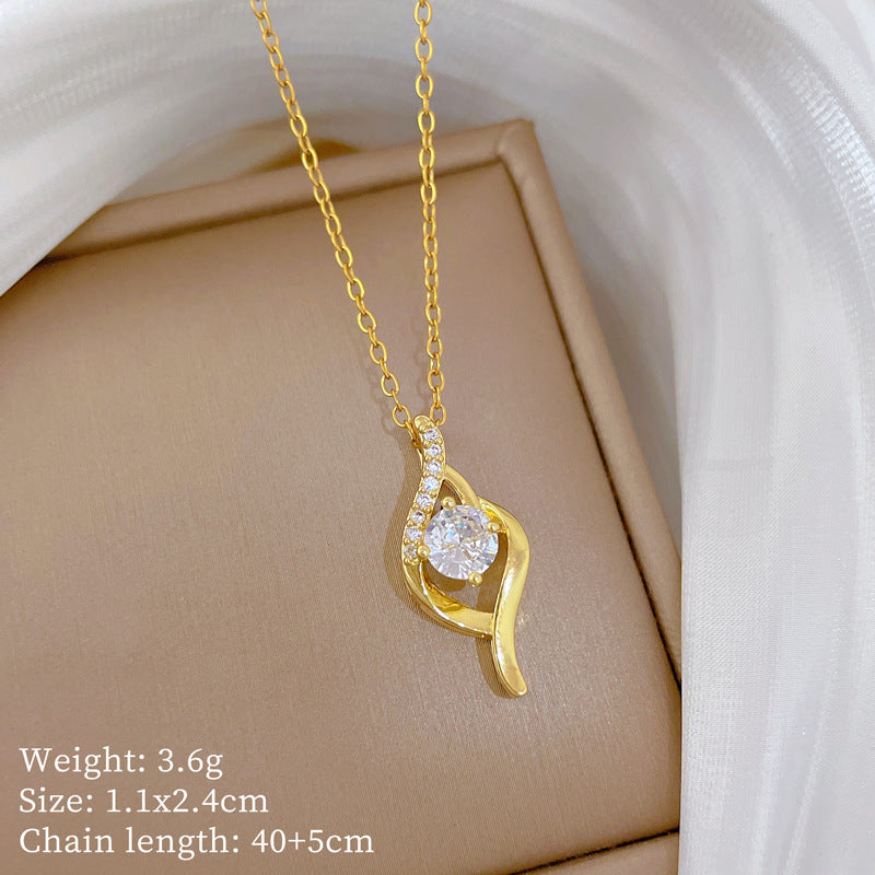 Sweet Minimalist Animal Shape Brass Pendant with Cubic Zirconia Inlay Titanium Steel Necklace for Unisex