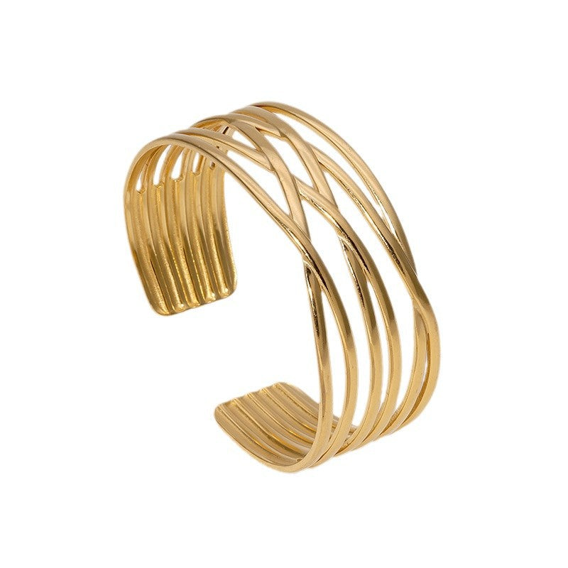 Bracciale Minimalista Geometrico Irregolare in Acciaio Inossidabile Placcato Oro con Linee Pulite