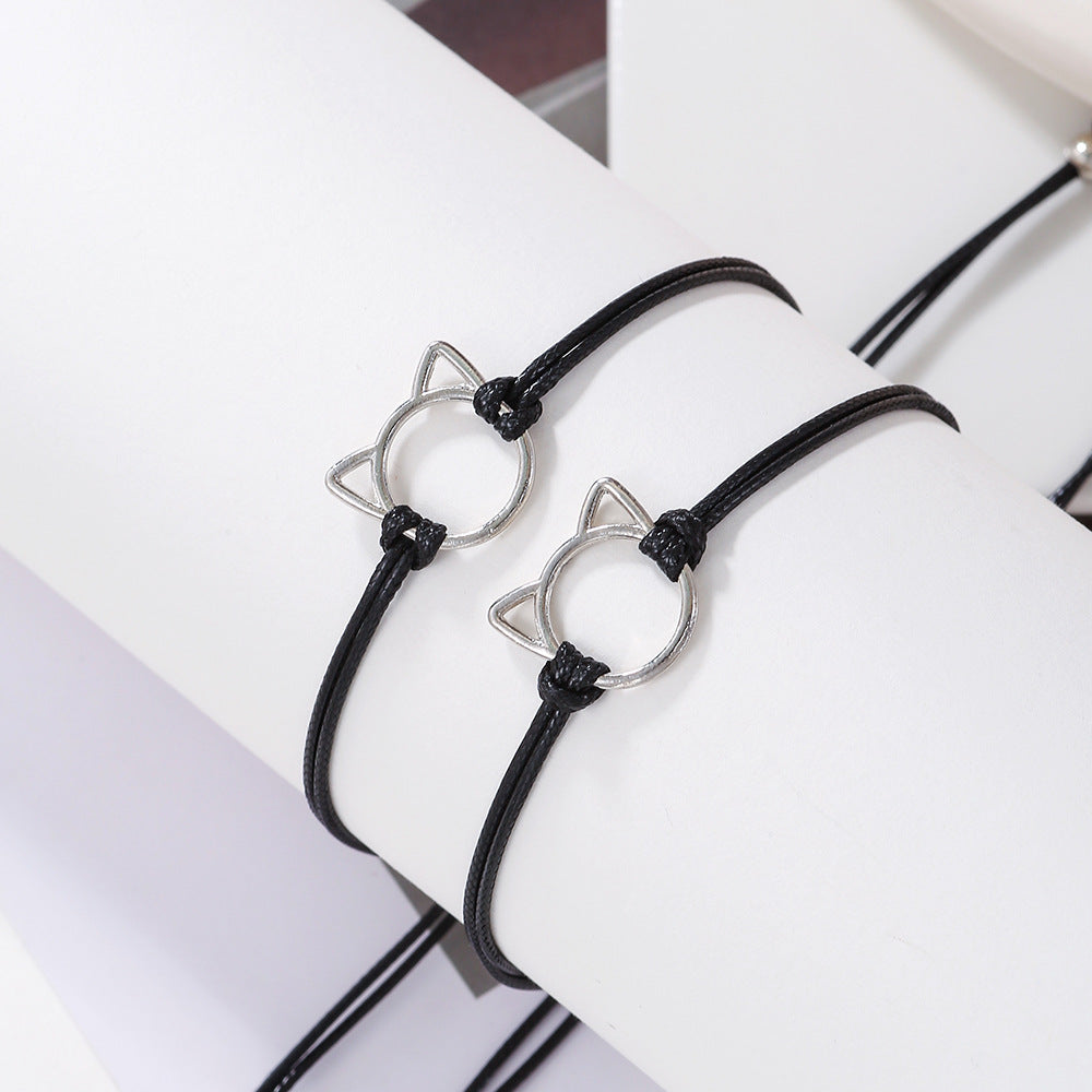 Handmade Alloy Animal Dog Cat Adjustable Cord Bracelet