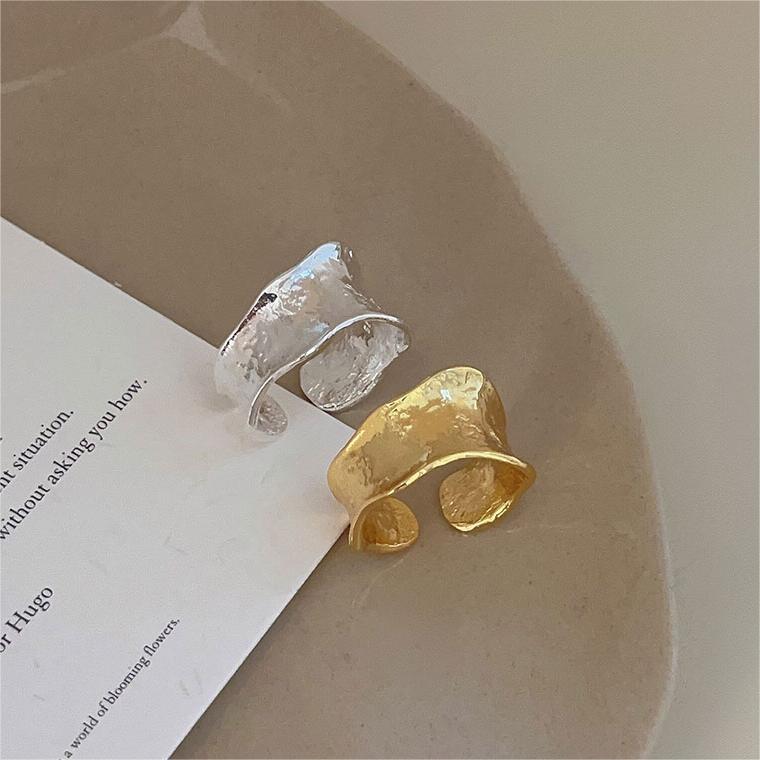 Anillo de plata de ley 925 irregular texturizado con efecto agua, anillo de banda abierta, joyería de moda para uso diario