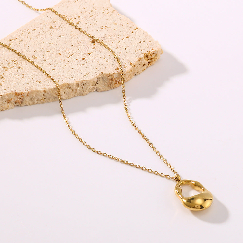Collana da donna in acciaio inossidabile a ovale cavo geometrico con placcatura in oro 18K e catena a maglie