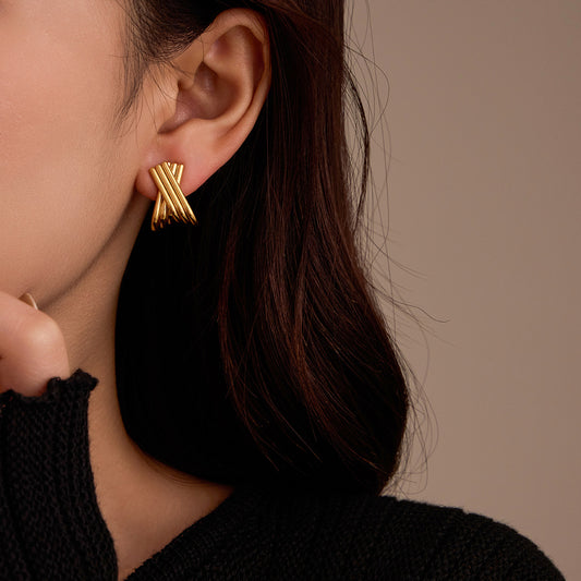 Minimalist X-Shaped Stainless Steel Stud Earrings with Plated Finish for Women