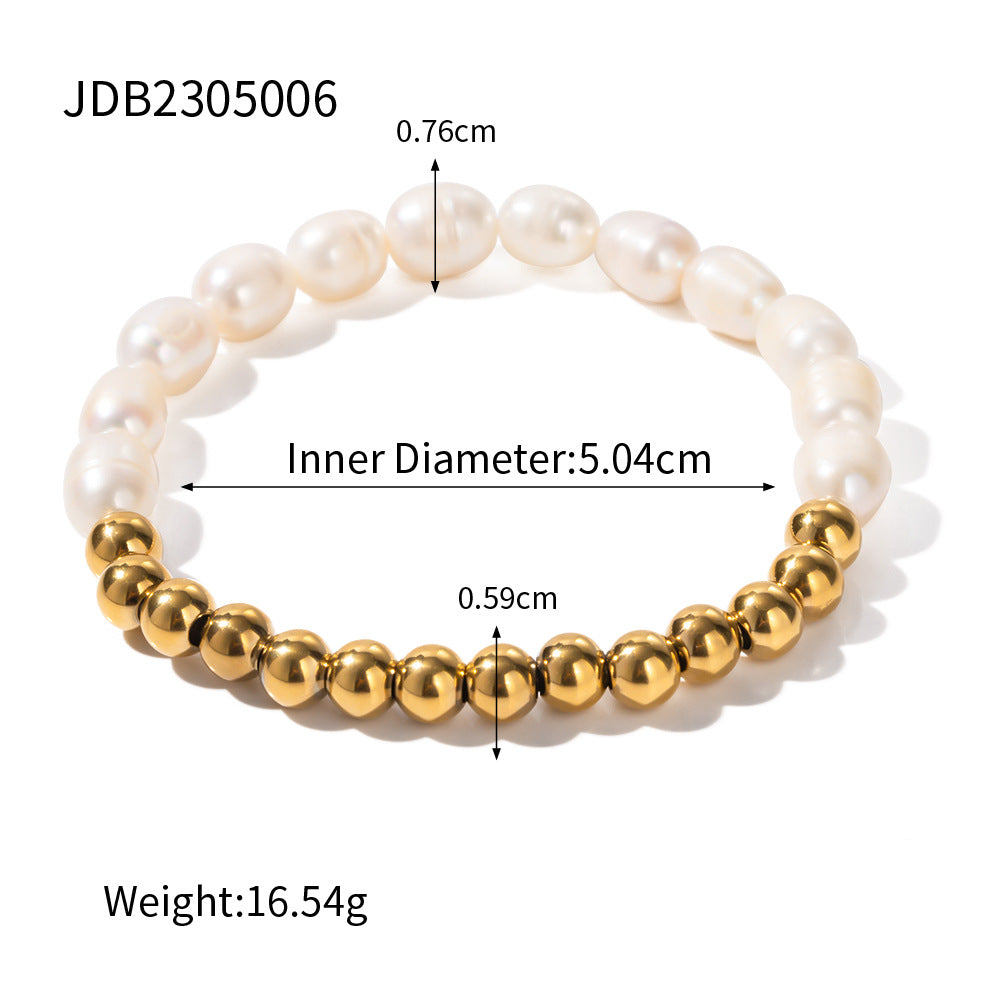 Sweet Geometric Round Pearl Plated Stainless Steel Bracelet for Women