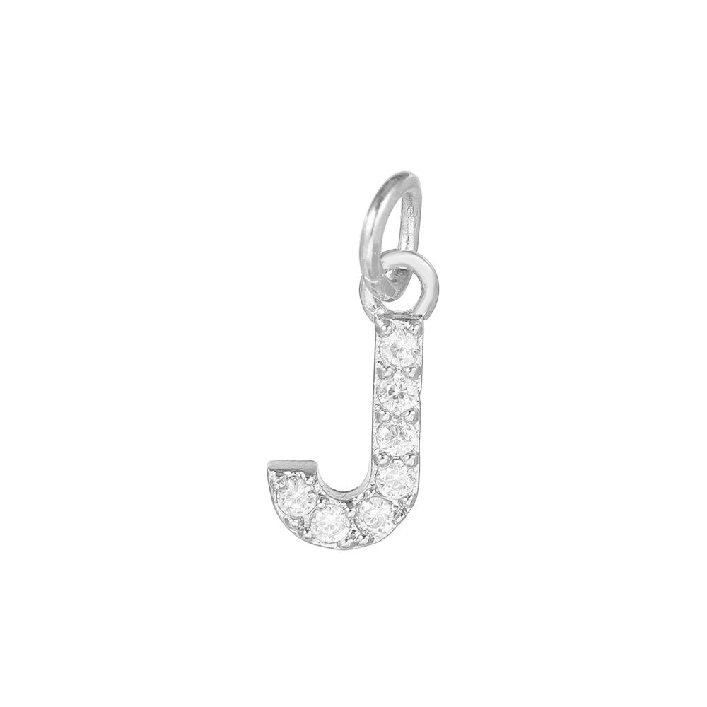 14K Gold Plated Brass Letter Pendant with Cubic Zirconia Charm Bar