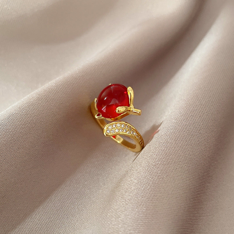 Minimalist Sweet Geometric Round Brass Plated Rhinestone Ring for Women and Men