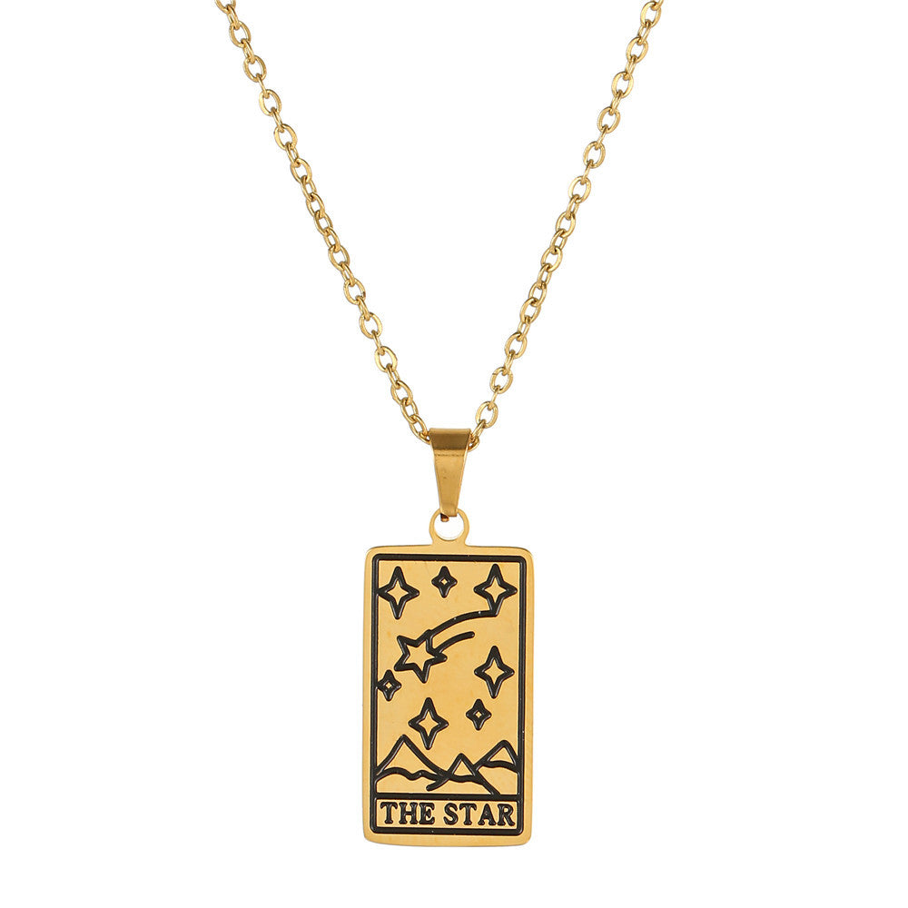 Minimalist Geometric Drip Oil Plated Titanium Steel Tarot Pendant Necklace with Cable Chain