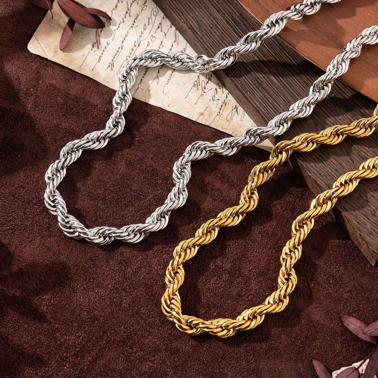18K Gold Plated Stainless Steel Rope Chain Necklace with Heart Pendant