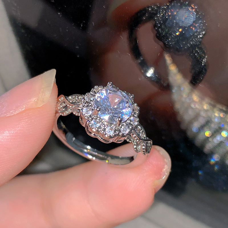 Sweet Elegant Heart Butterfly Brass Ring with Cubic Zirconia Handmade Adjustable