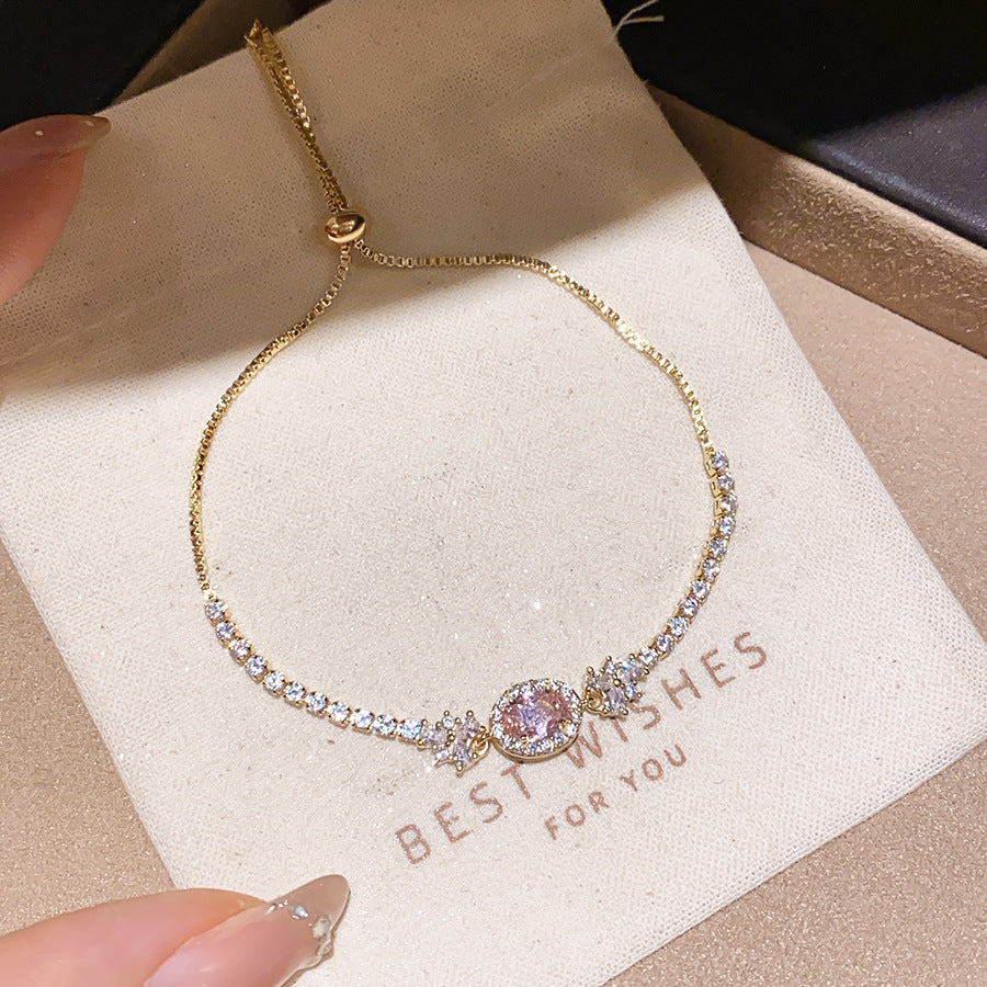 Luxury Elegant Oval Geometric Cubic Zirconia Inlaid Brass Bracelet for Women