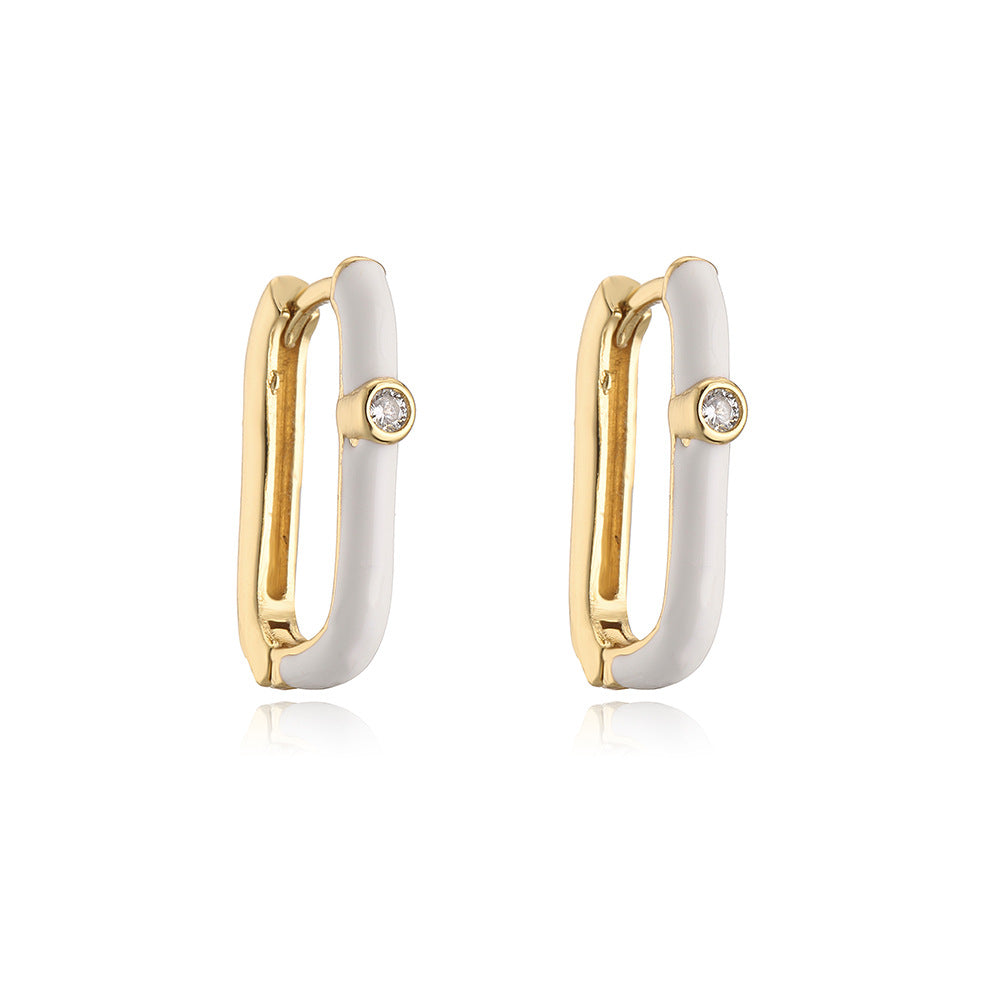 Orecchini geometrici minimalisti in rame con placcatura in oro 18 carati e finitura smaltata da donna
