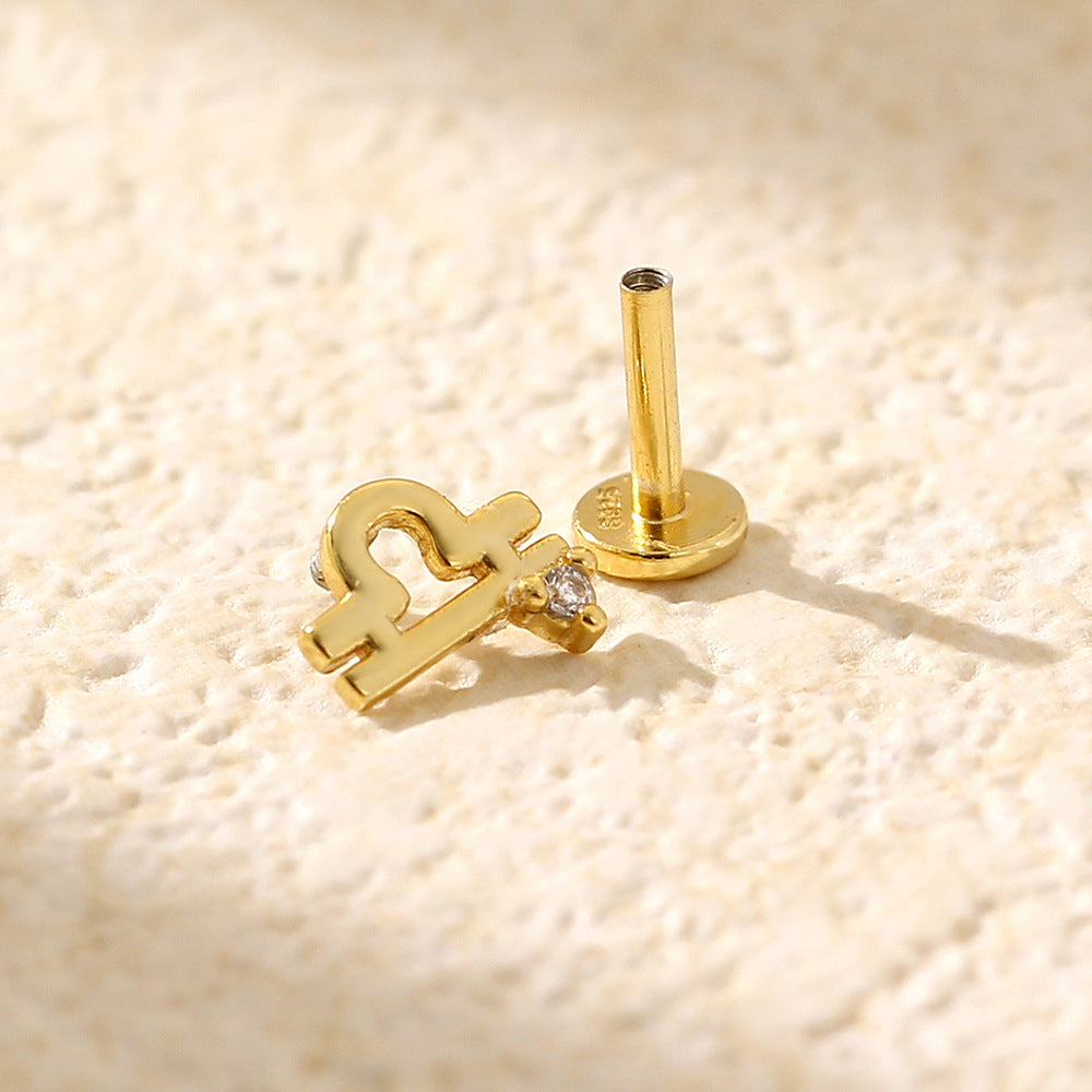 Minimalist S925 Sterling Silver Zodiac Flat Back Cartilage Earrings for Unisex