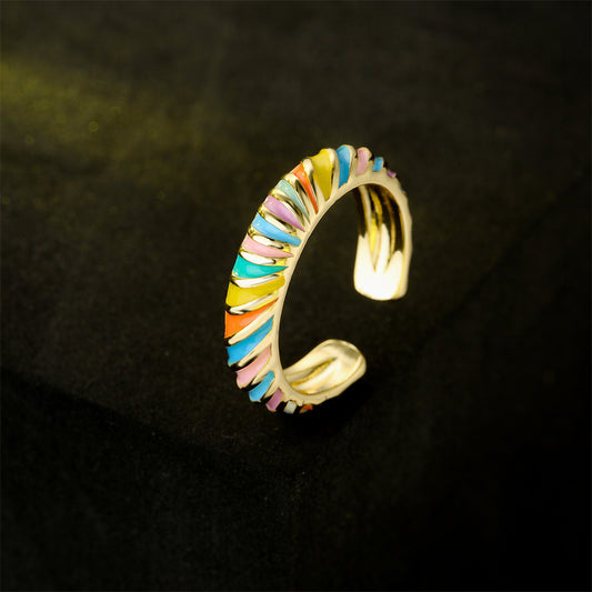 Geometric Drip Oil Gold Plated Brass Ring for Women