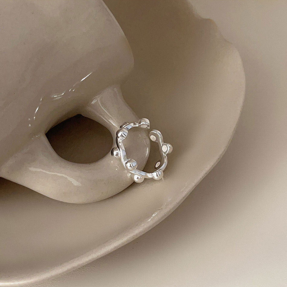 Sweet Minimalist Heart-Shaped 925 Sterling Silver Ring with Beveled Square Beads for Women