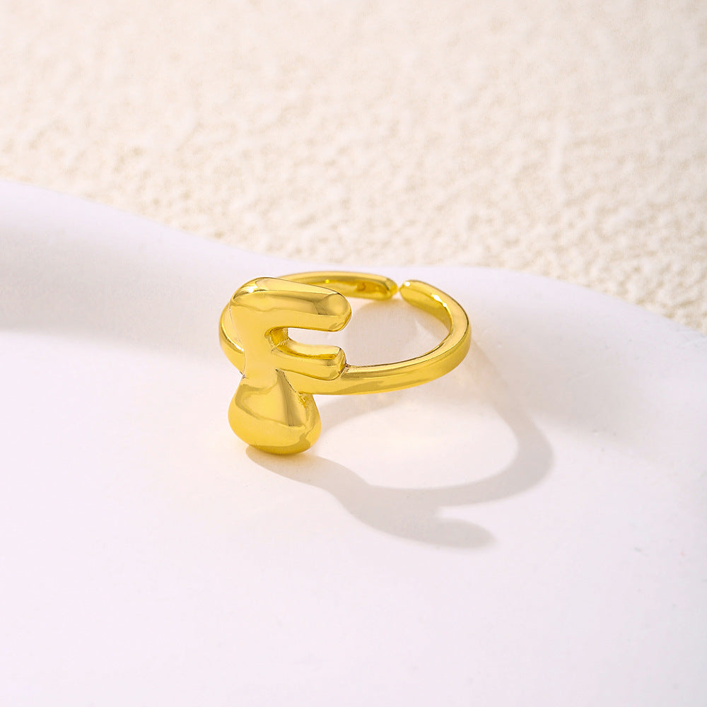 Anello da donna minimalista a forma di lettera in rame placcato oro Anello regolabile aperto Gioielli di lusso fatti a mano