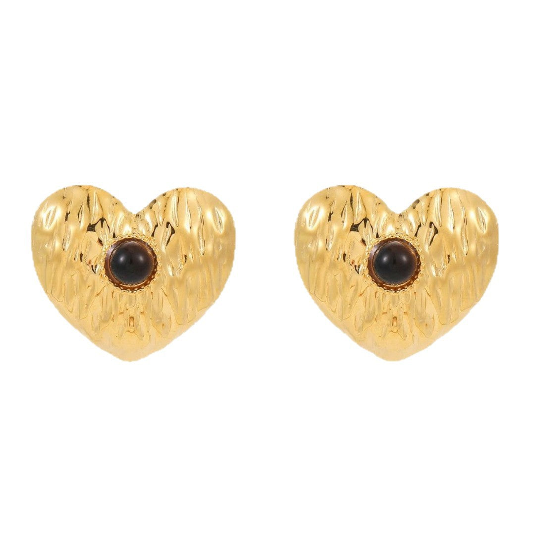 Pendientes de Acero de Titanio con Forma de Corazón Estilo Vintage con Incrustaciones de Piedra Natural y Baño de Oro de 18K