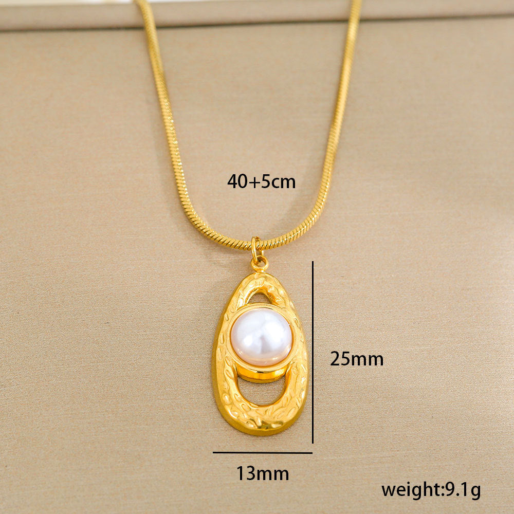 Collar minimalista de acero de titanio con forma de corazón, chapado en oro, perla y cadena ajustable para mujer