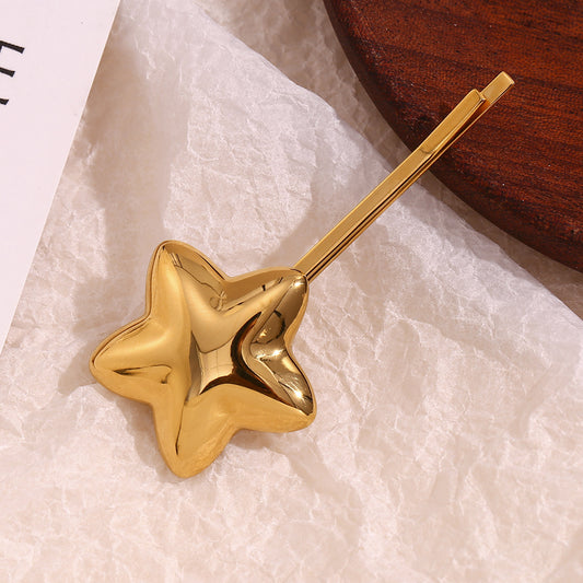 Fashionable Minimalist Five-Pointed Star Hair Clip for Women Made of Stainless Steel with 18K Gold Plating