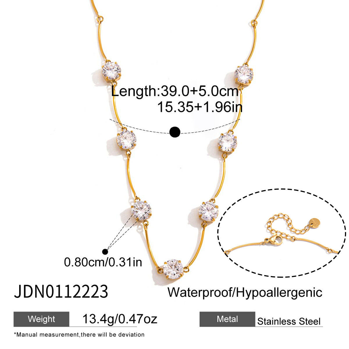 Minimalist Geometric Round Cubic Zirconia PVD Stainless Steel Bar Chain Necklace for Women