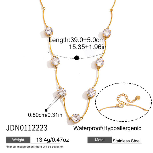 Collar de cadena de barra de acero inoxidable PVD con circonita cúbica, redondo, geométrico y minimalista para mujer