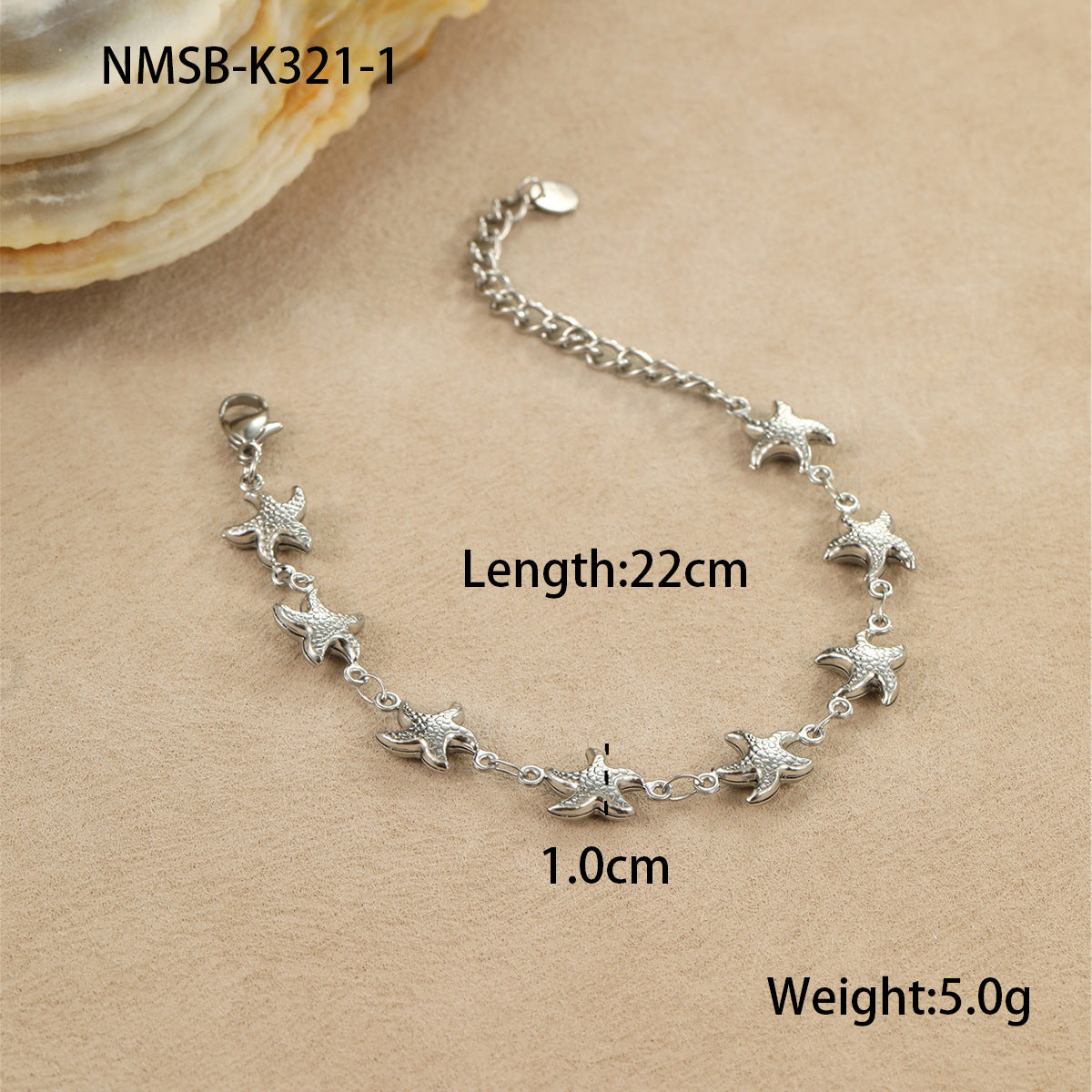 Fashionable Geometric Stainless Steel Hollow Seashell Bracelet with Star and Heart Charms Plated in 18K Gold Ocean-Inspired Women's Jewelry