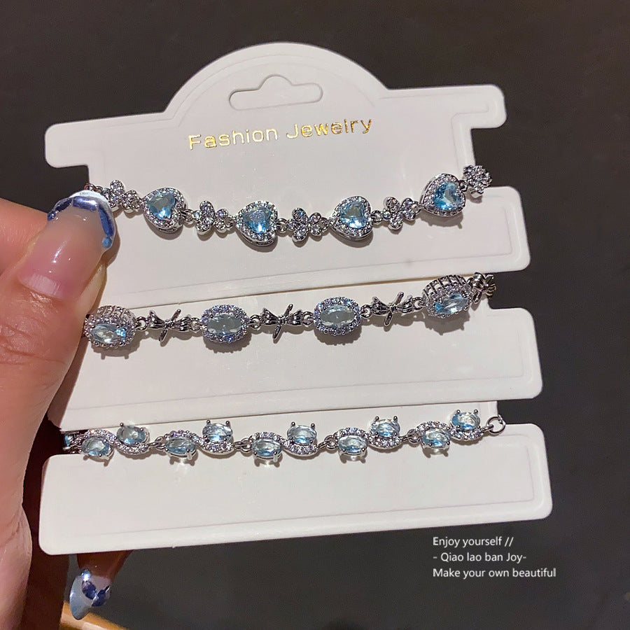 Elegant Luxury Heart Shape Cubic Zirconia Inlaid Brass Bracelet for Women