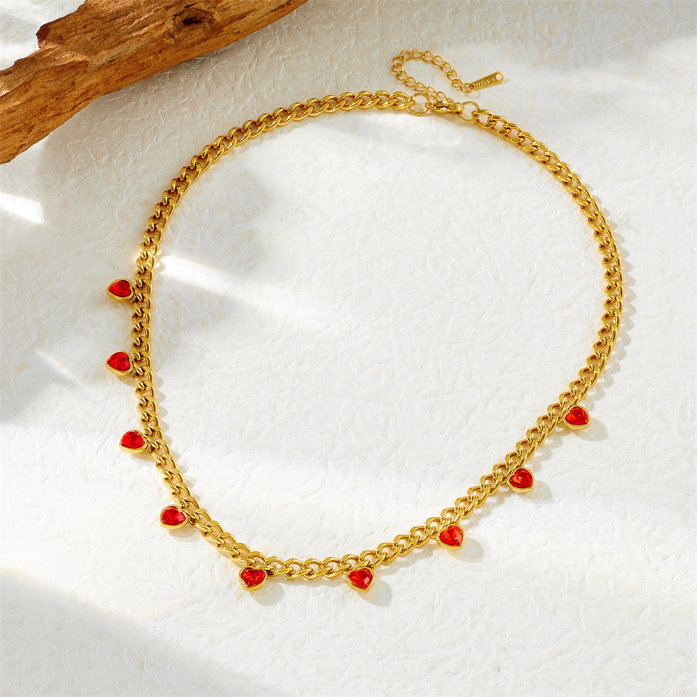 Fashion Gold Plated Heart Rhinestone Stainless Steel Necklace for Women