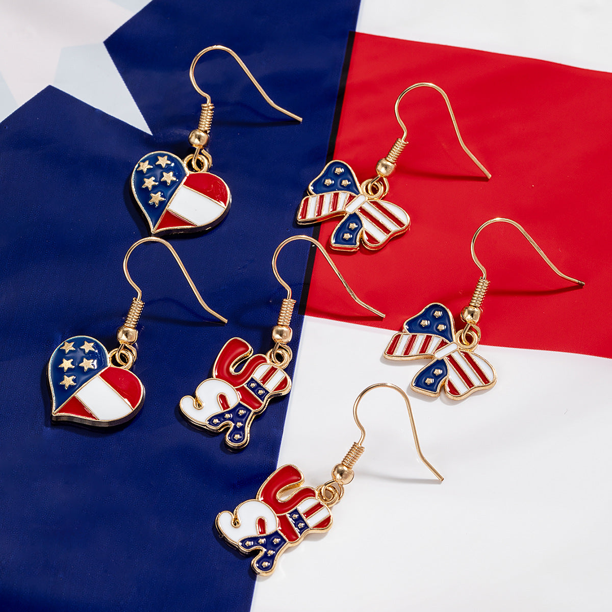 Plated Alloy Geometric Earrings with Flag Boot Hat Charms for Women