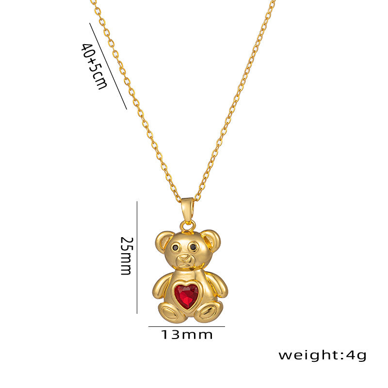 Collana pendente con orsetto carino minimalista da donna in acciaio al titanio con intarsio di strass su catena a O