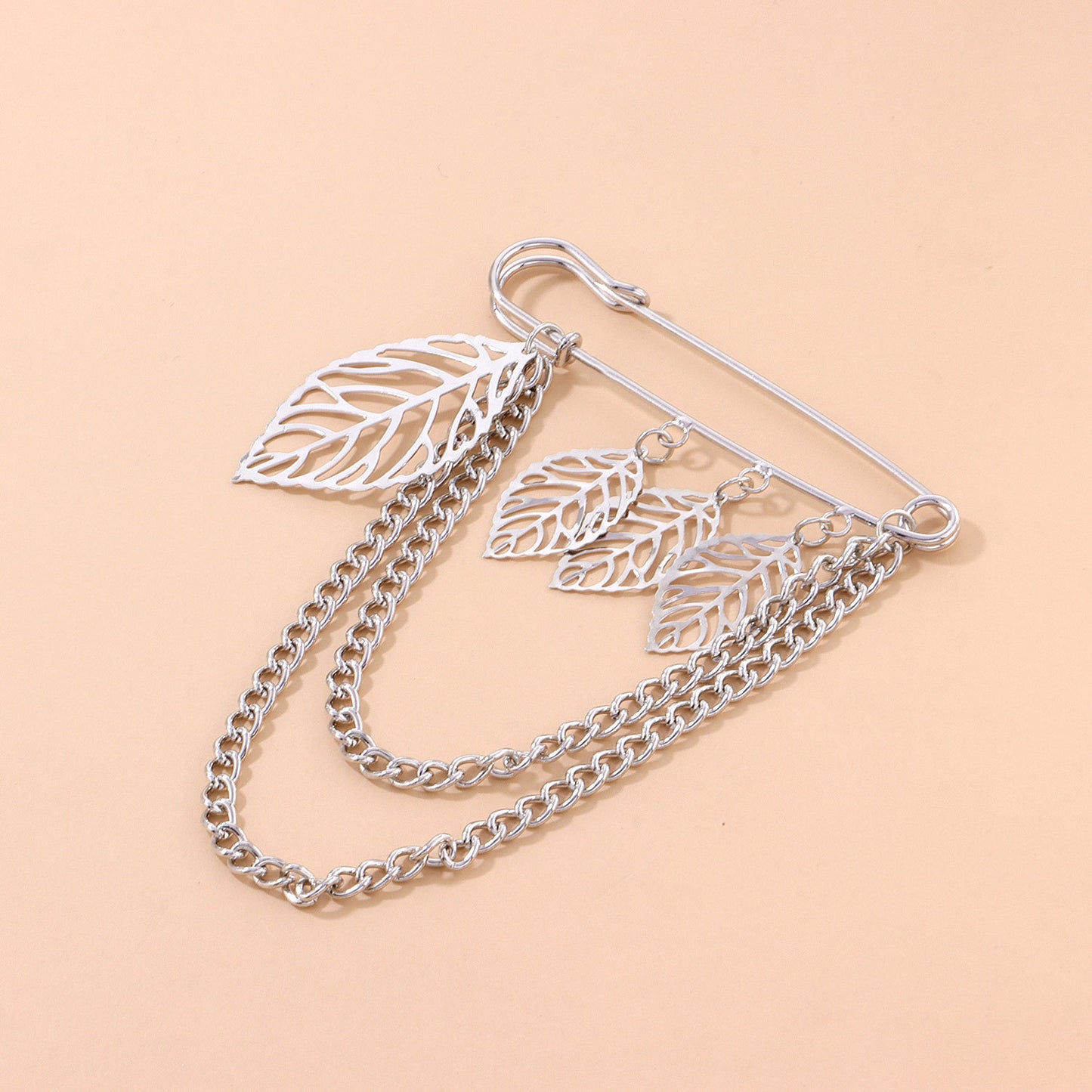 Women's Luxury Vintage Leaf Shape Alloy Plated Brooch, Elegant Hollow Design, Fashion Metal Pin Jewelry