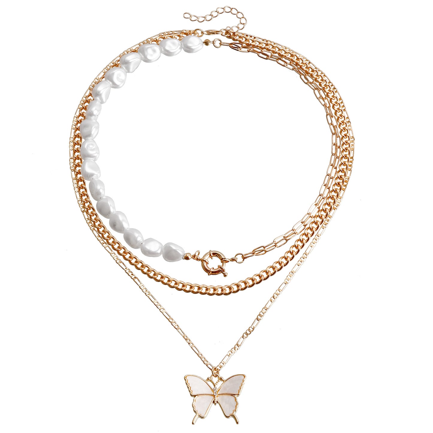 Minimalist Geometric Butterfly Pendant Necklace for Women with Imitation Pearl Accents and Plated Metal Chain
