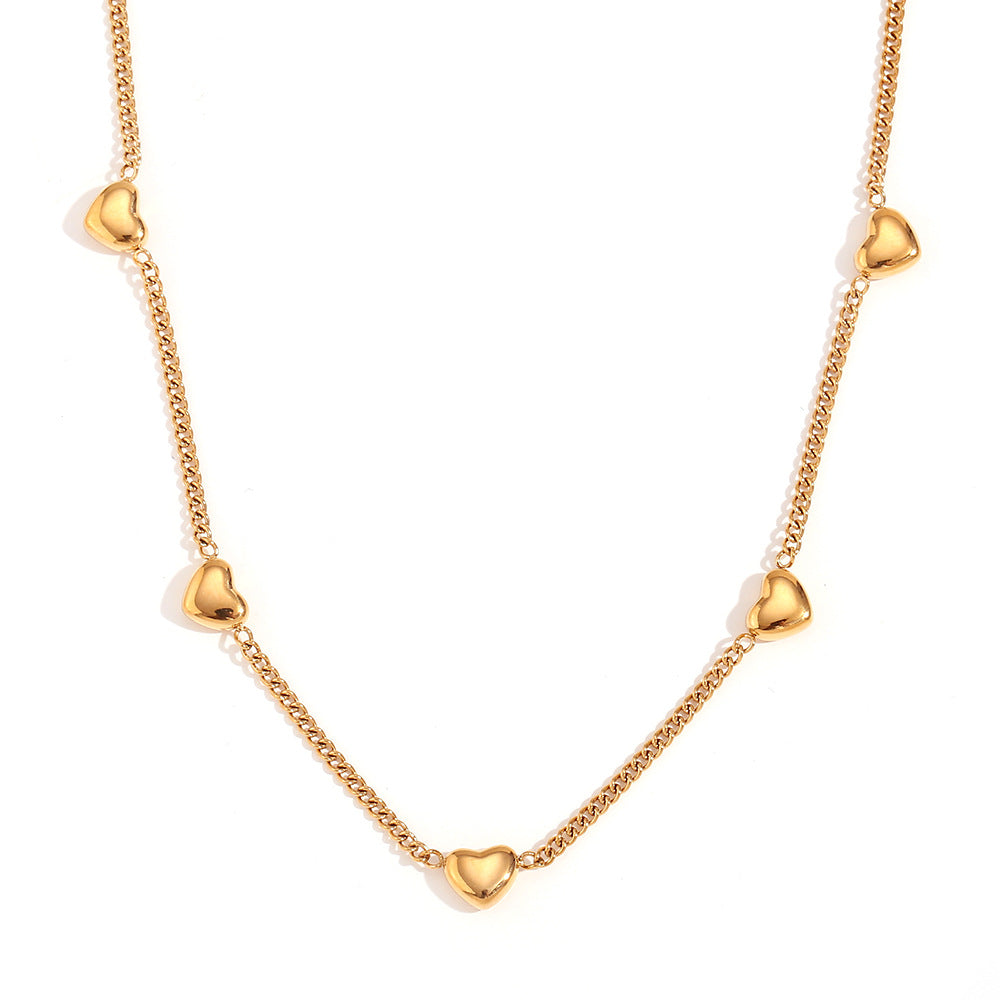 Moderno juego de pulsera y collar de acero inoxidable con forma de corazón chapado en oro de 18 quilates para mujer