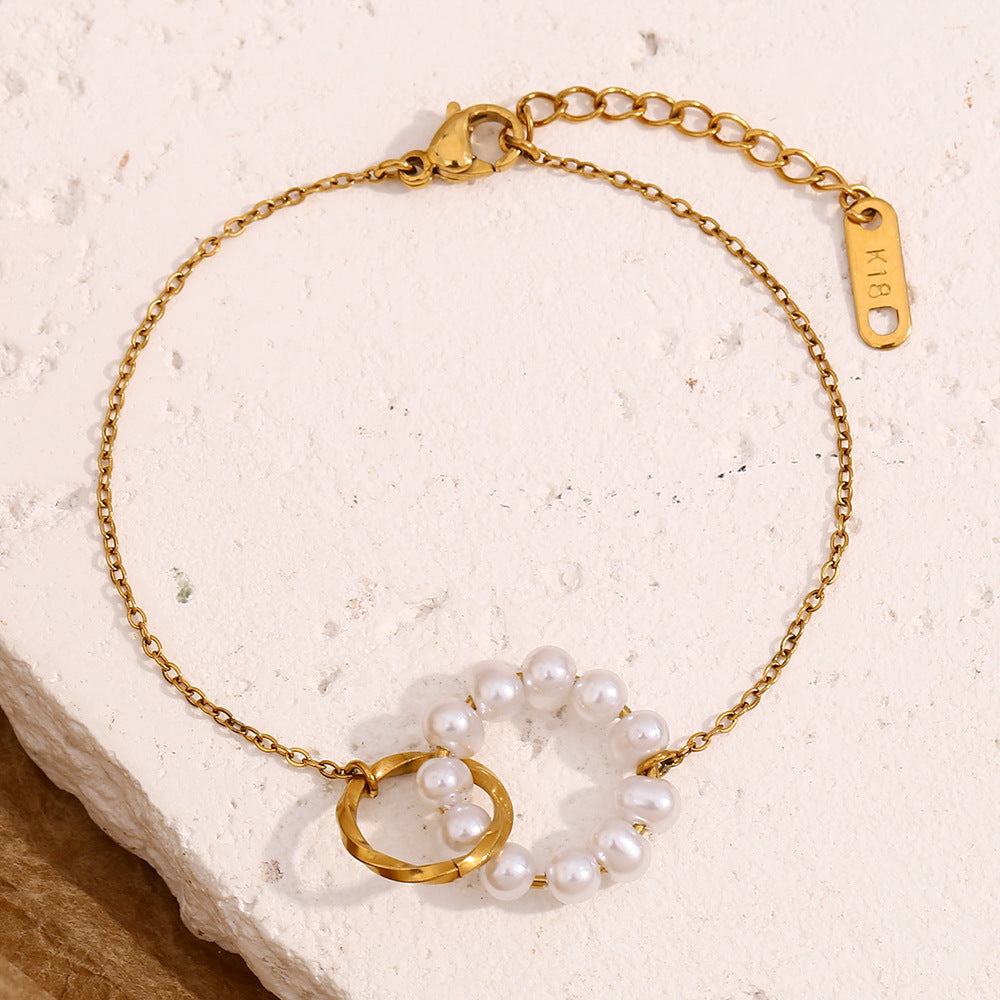 Minimalist Geometric Double Ring Bracelet for Women in Stainless Steel with 18K Gold Plating