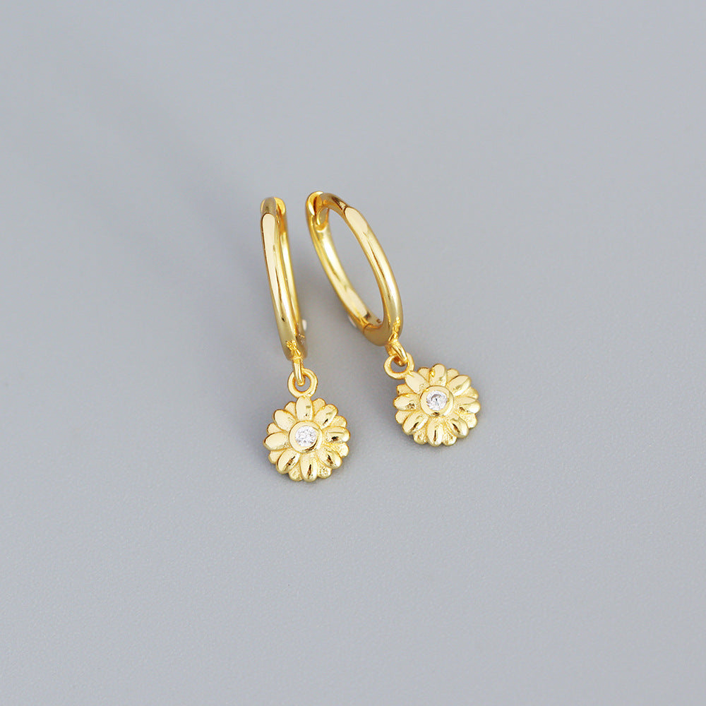 Minimalist Floral-Shaped 925 Sterling Silver Stud Earrings for Women with Rhinestone Inlay