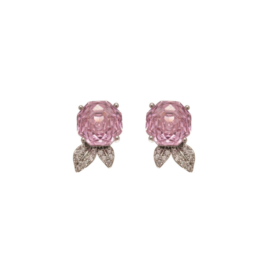 Elegantes pendientes de circonitas con forma floral para mujer en acero inoxidable con diseño minimalista de lujo