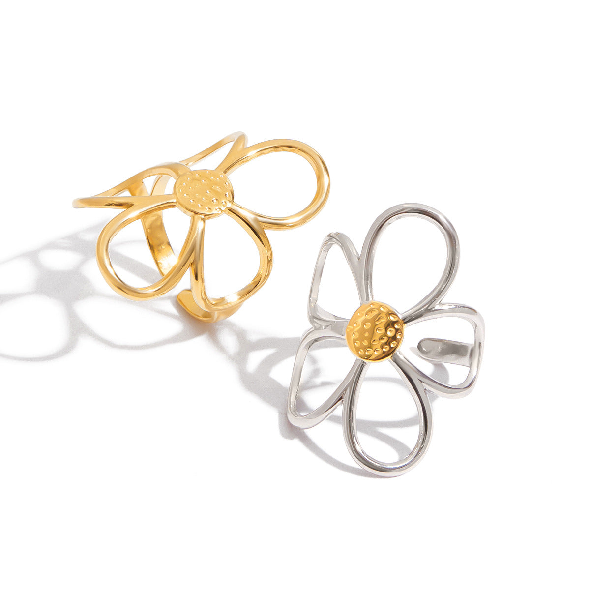 Elegant Geometric Floral Titanium Steel Ring with Pearl Inlay Plated Finish for Women