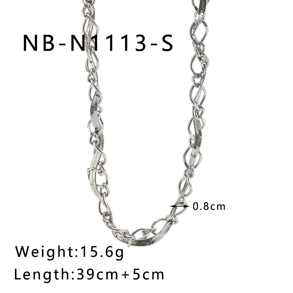 INS Style Geometric Flat Snake Chain Necklace and Bracelet Set in Stainless Steel with 18K Gold Plating for Women