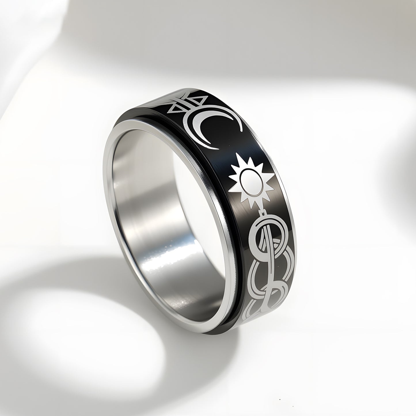 Anello girevole in acciaio inossidabile Luna e Stella unisex con spinner