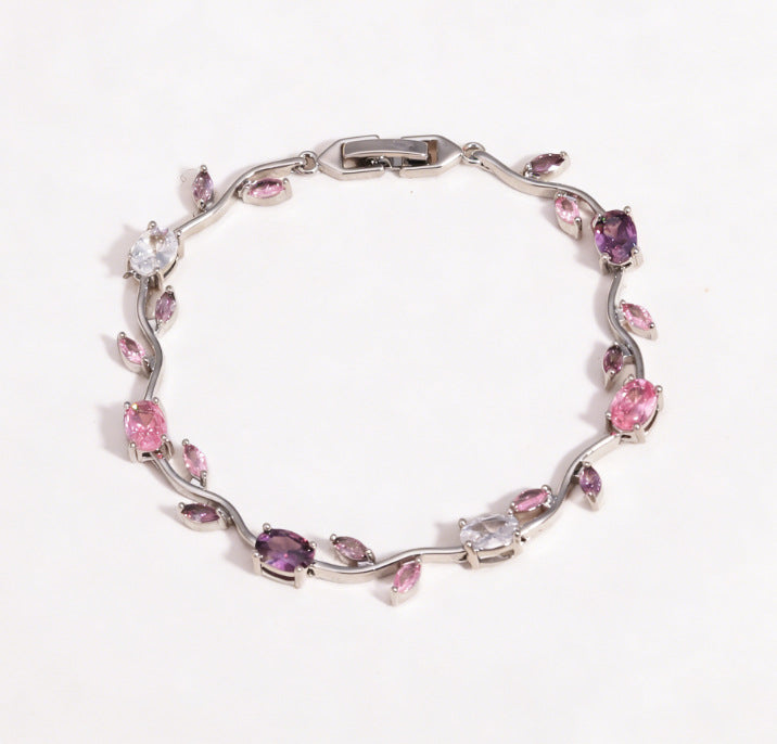 Elegant Gold Plated Brass Tulip Flower Bracelet with Rhinestone Gemstone Inlay for Women