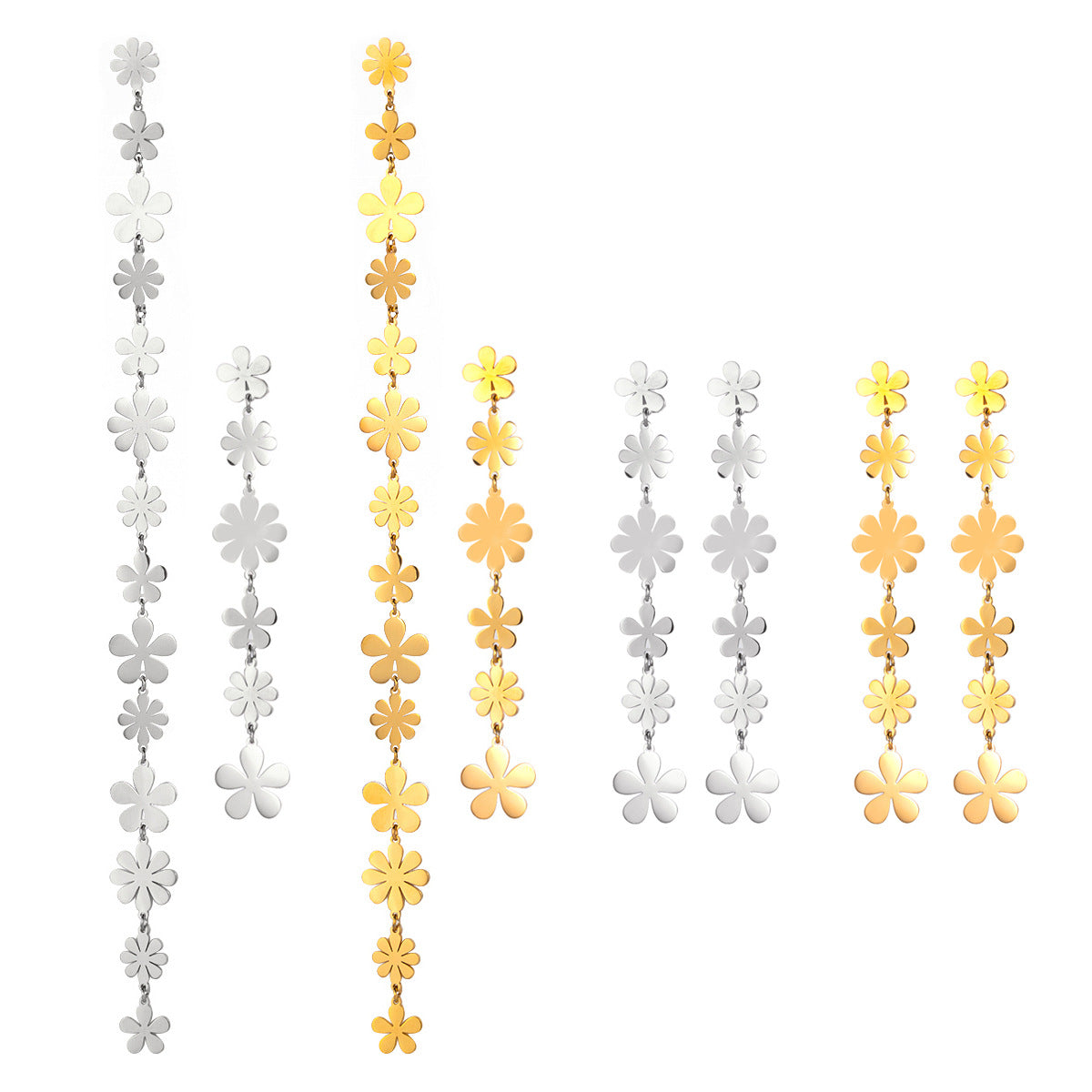18K Gold Plated Stainless Steel Floral Dangle Earrings with Daisy Tassel