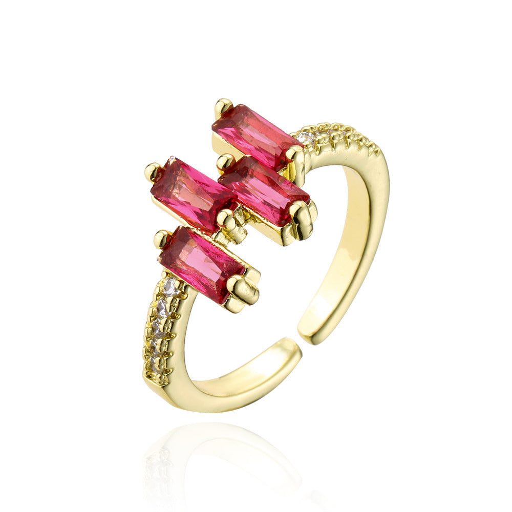 Minimalist Geometric Open Ring in Copper with 18K Gold Plating and AAA Zirconia Inlay