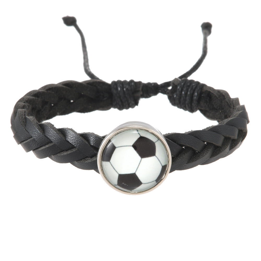 Bracciale unisex vintage in lega e pelle intrecciata con perline luminose