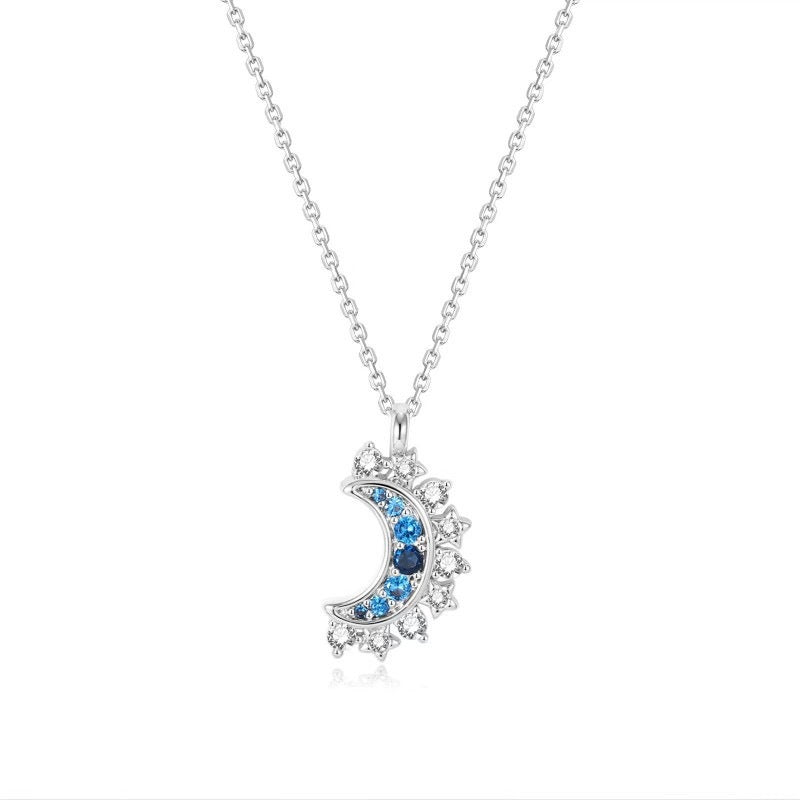 Set di collane con ciondolo minimalista Sole e Luna con intarsio di strass in acciaio al titanio su catena a O da donna