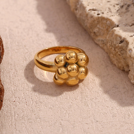 Creative Geometric Stainless Steel Ring with 18K Gold Plating for Women