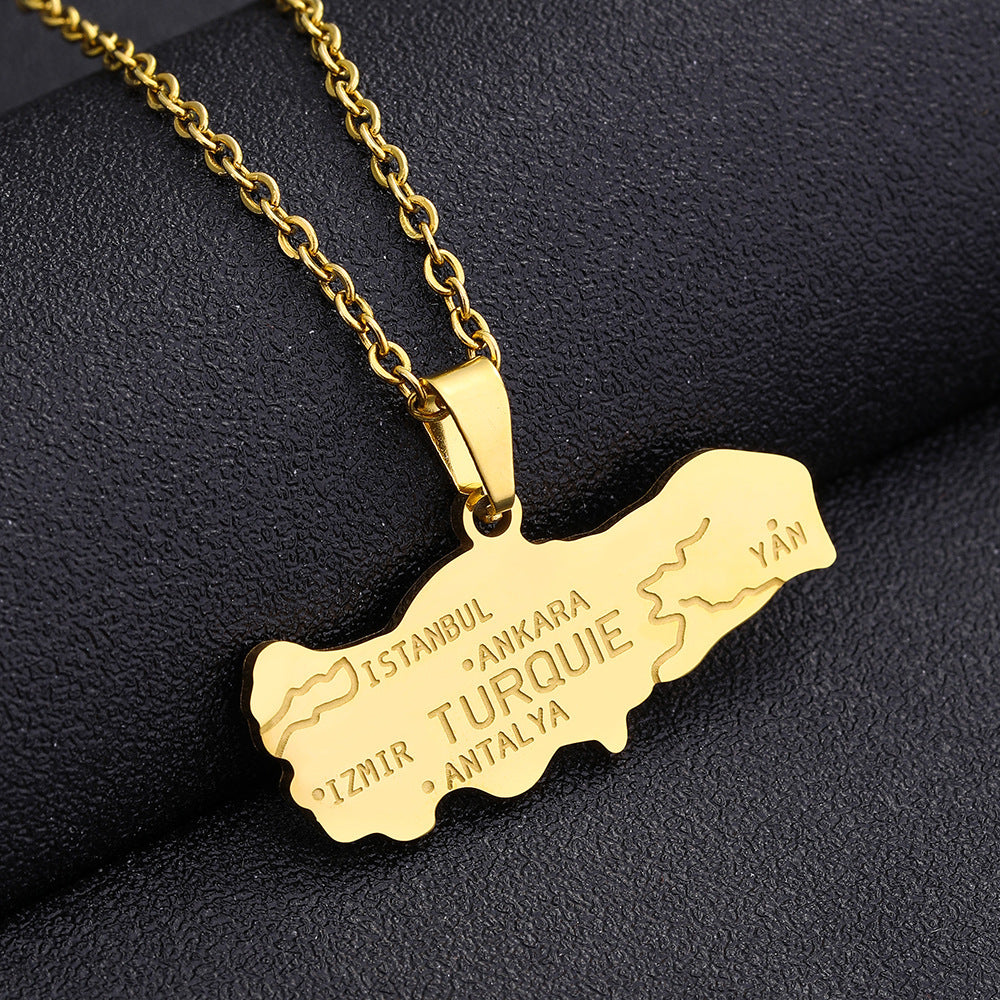 Collar con colgante de acero de titanio geométrico étnico con esmalte para unisex, estilo de cadena O
