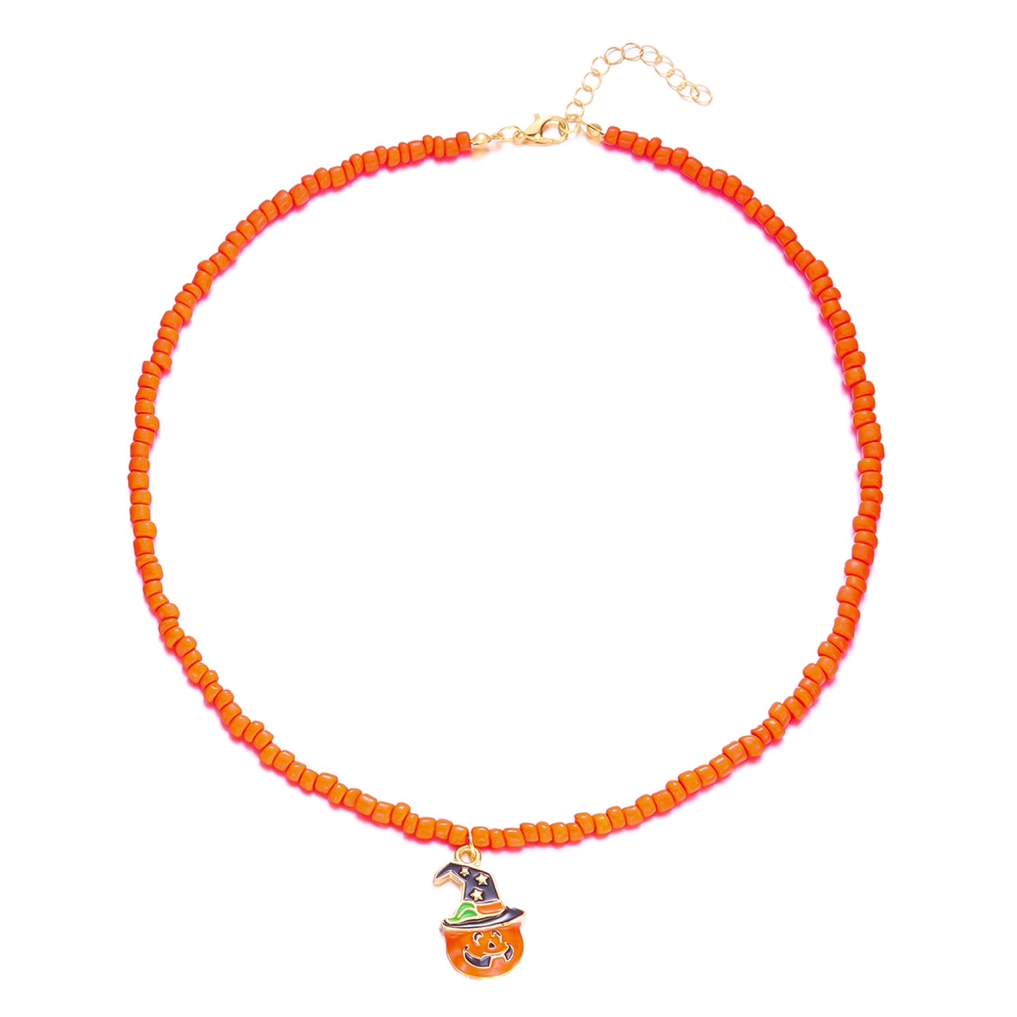Collar Gargantilla Fantasma y Calabaza de Halloween con Colgante de Aleación, Cuentas de Arroz de Colores Multicapa, Estilo Bohemio Artesanal