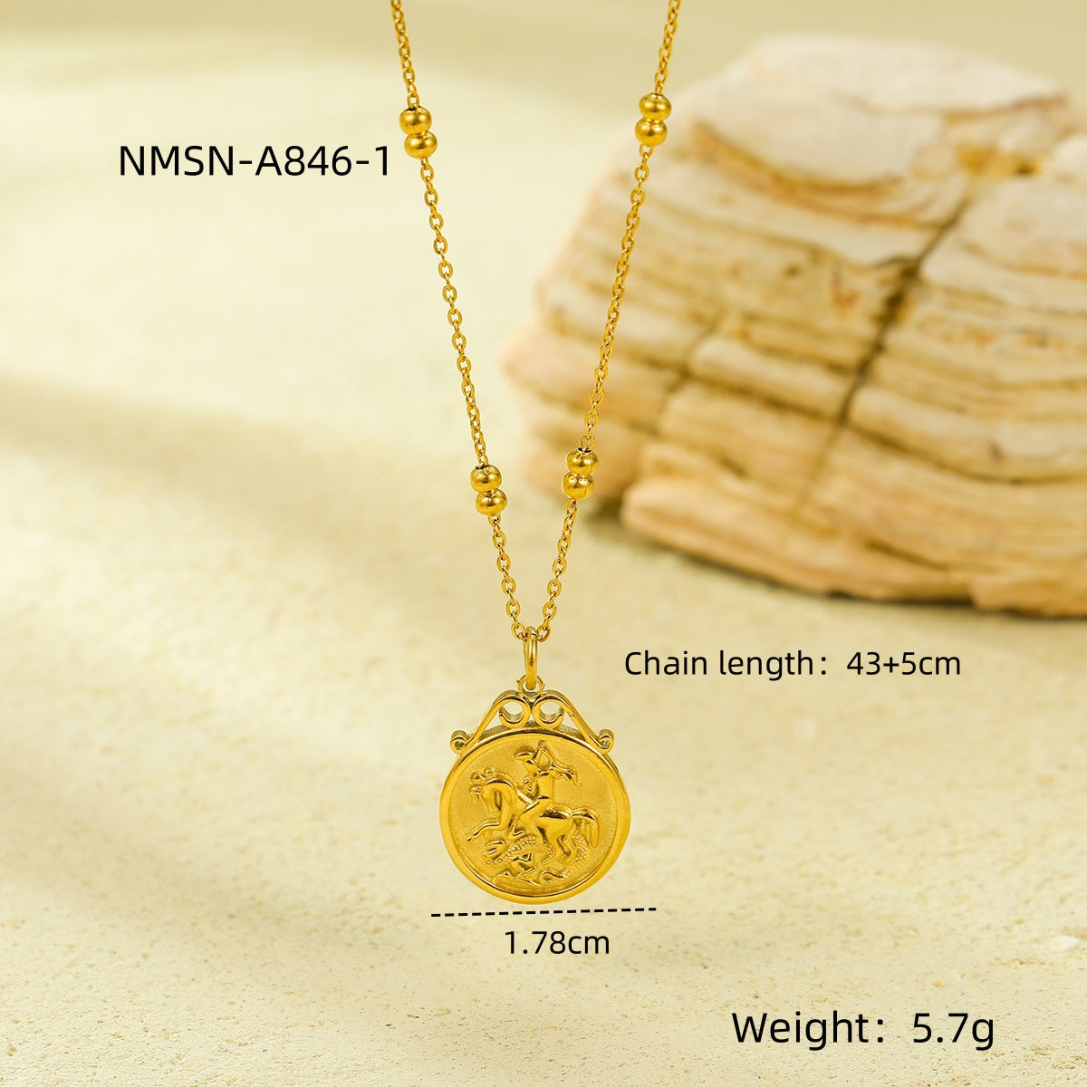 Collana da donna con ciondolo a moneta astratta in stile romano antico, in acciaio inossidabile placcato oro con design minimalista alla moda