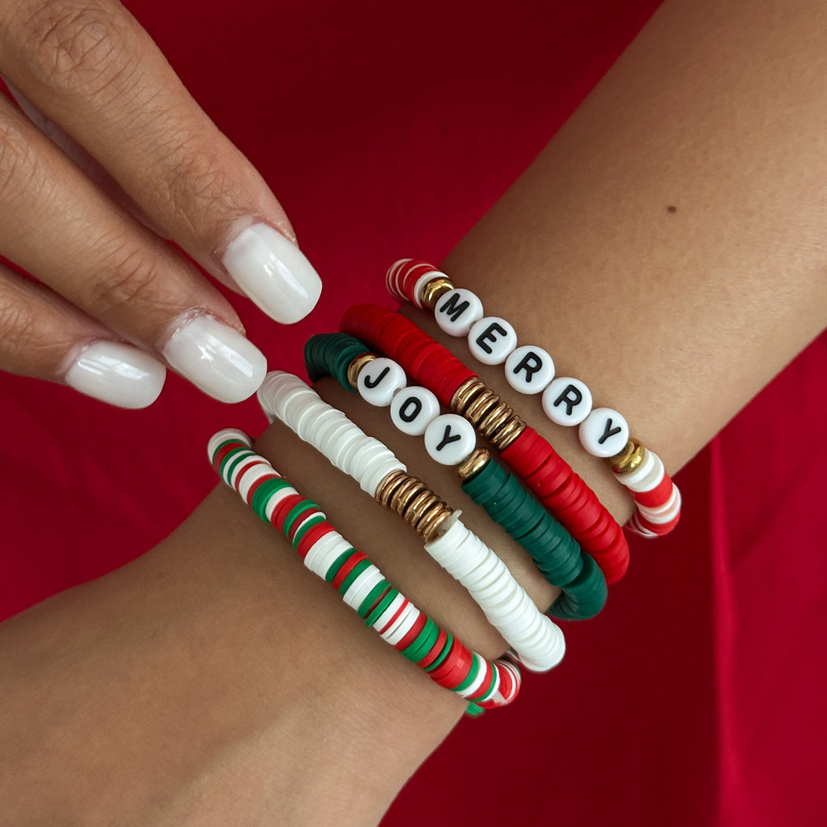 Bohemian Vintage Geometric Letter Resin Beaded Stretch Bracelet for Women
