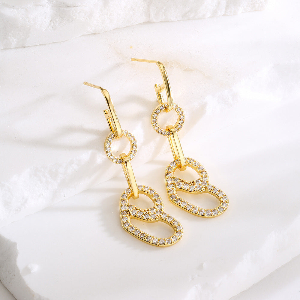 Minimalist Geometric Copper Earrings with 18K Gold Plating and Micro-Paved Zirconia for Women