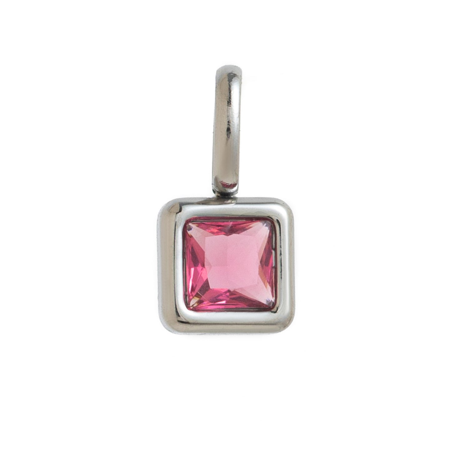 Minimalist Square Titanium Steel Gemstone Charm Bar with Cubic Zirconia Inlay for Women